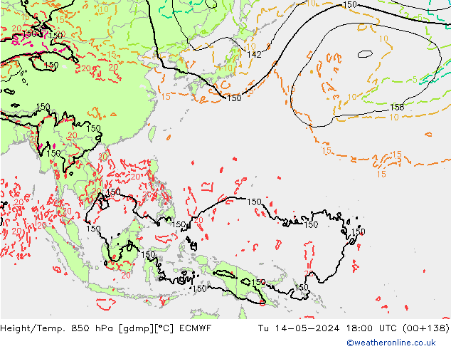 Height/Temp. 850 hPa ECMWF Tu 14.05.2024 18 UTC