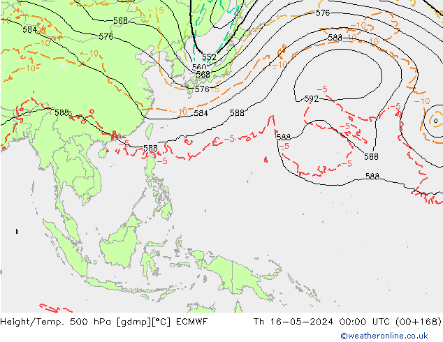 Z500/Rain (+SLP)/Z850 ECMWF gio 16.05.2024 00 UTC