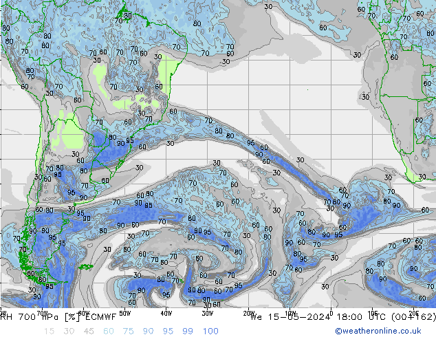 RH 700 hPa ECMWF We 15.05.2024 18 UTC