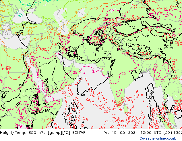 Géop./Temp. 850 hPa ECMWF mer 15.05.2024 12 UTC