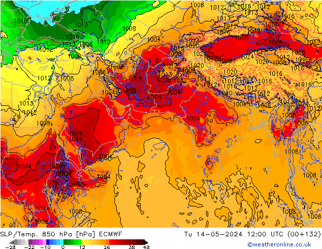 SLP/Temp. 850 hPa ECMWF mar 14.05.2024 12 UTC