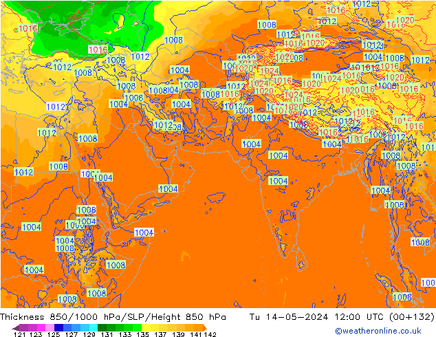 Thck 850-1000 hPa ECMWF mar 14.05.2024 12 UTC