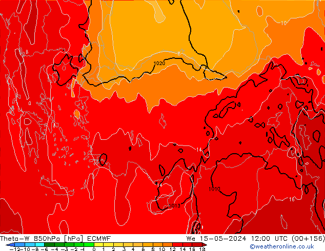 Theta-W 850hPa ECMWF Qua 15.05.2024 12 UTC