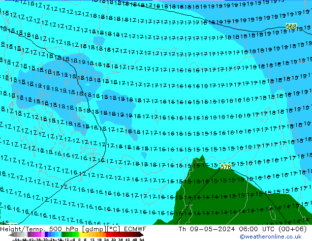 Z500/Rain (+SLP)/Z850 ECMWF Th 09.05.2024 06 UTC