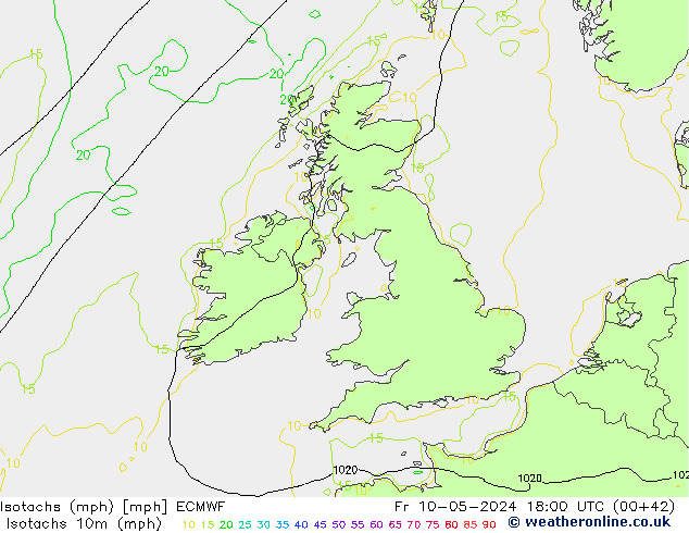 Isotachs (mph) ECMWF Fr 10.05.2024 18 UTC
