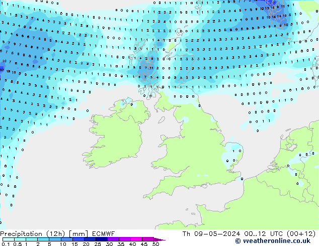 Precipitação (12h) ECMWF Qui 09.05.2024 12 UTC