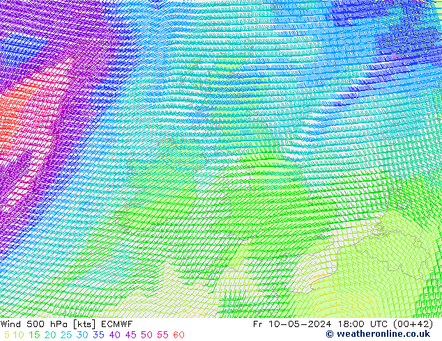 Wind 500 hPa ECMWF Fr 10.05.2024 18 UTC