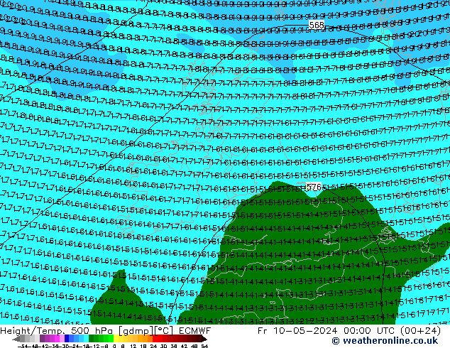 Z500/Rain (+SLP)/Z850 ECMWF Pá 10.05.2024 00 UTC
