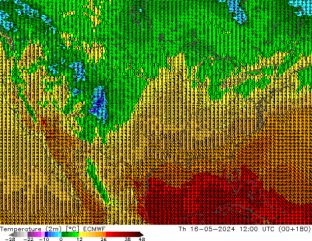 Temperatura (2m) ECMWF gio 16.05.2024 12 UTC