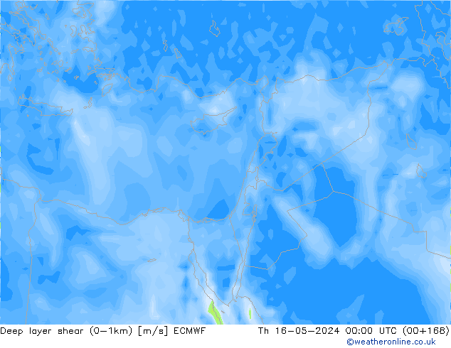 Deep layer shear (0-1km) ECMWF Čt 16.05.2024 00 UTC