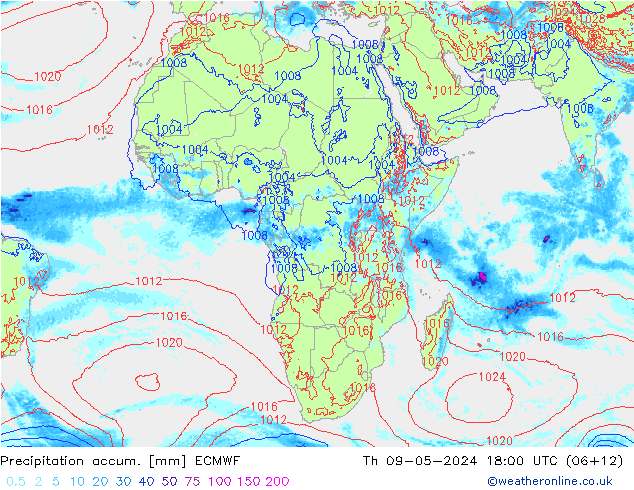 Precipitation accum. ECMWF Qui 09.05.2024 18 UTC