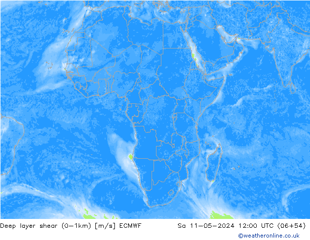 Deep layer shear (0-1km) ECMWF so. 11.05.2024 12 UTC