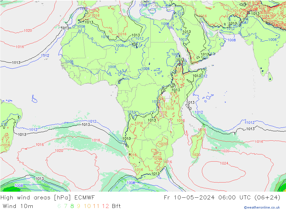 High wind areas ECMWF ven 10.05.2024 06 UTC