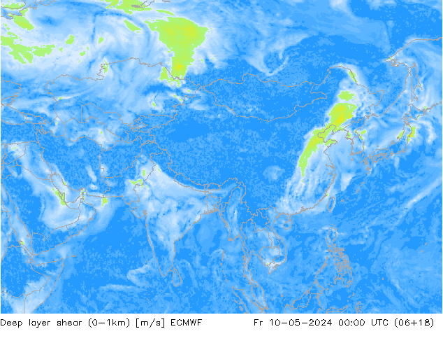 Deep layer shear (0-1km) ECMWF pt. 10.05.2024 00 UTC