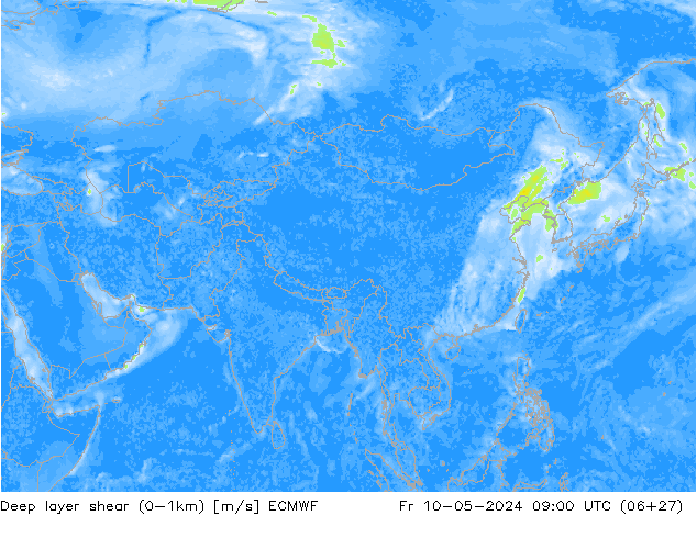 Deep layer shear (0-1km) ECMWF Fr 10.05.2024 09 UTC
