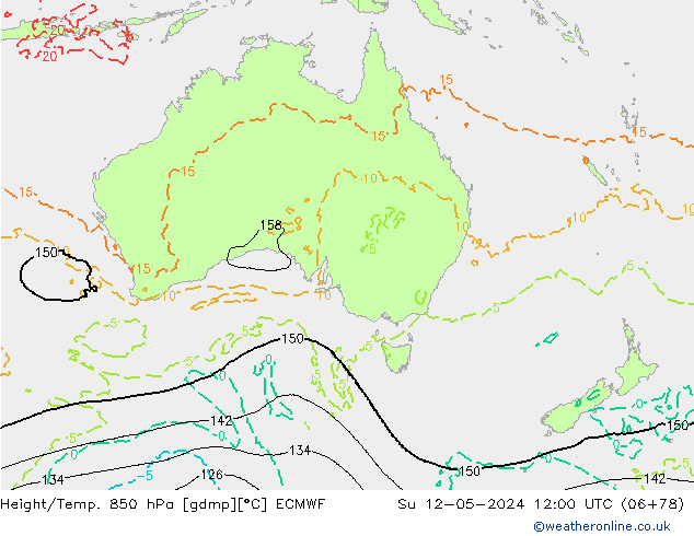 Z500/Yağmur (+YB)/Z850 ECMWF Paz 12.05.2024 12 UTC