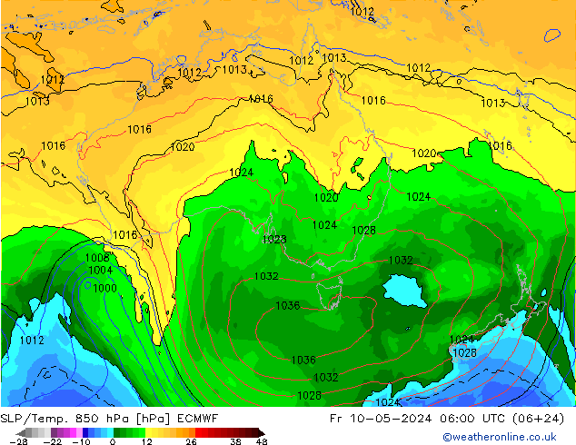 SLP/Temp. 850 hPa ECMWF Fr 10.05.2024 06 UTC