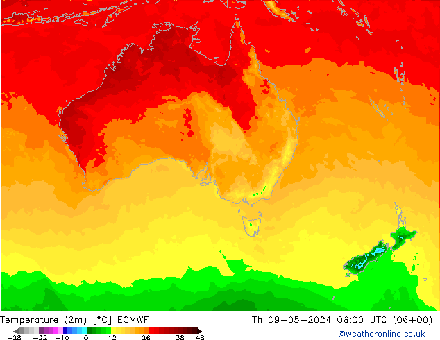 Temperatura (2m) ECMWF gio 09.05.2024 06 UTC