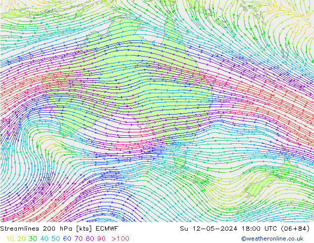Streamlines 200 hPa ECMWF Su 12.05.2024 18 UTC