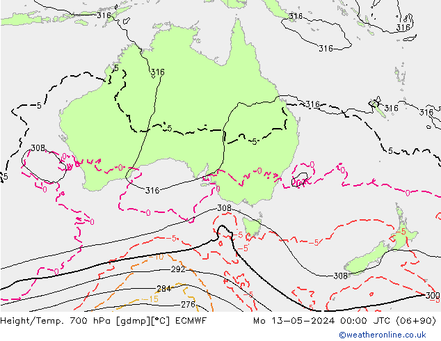 Yükseklik/Sıc. 700 hPa ECMWF Pzt 13.05.2024 00 UTC