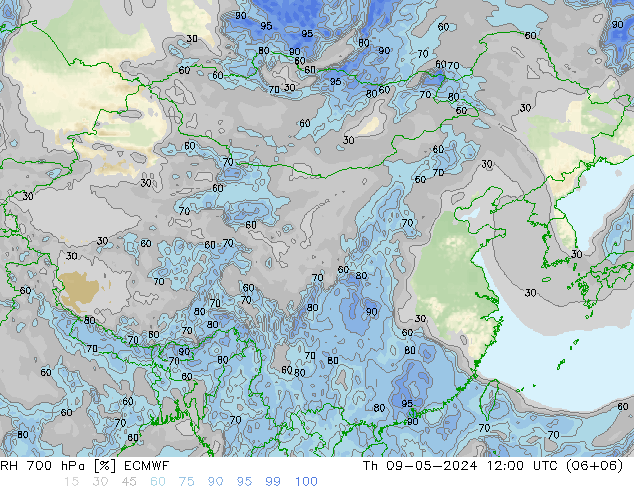 RH 700 hPa ECMWF 星期四 09.05.2024 12 UTC