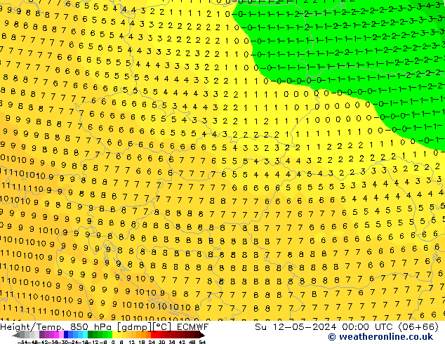 Z500/Yağmur (+YB)/Z850 ECMWF Paz 12.05.2024 00 UTC