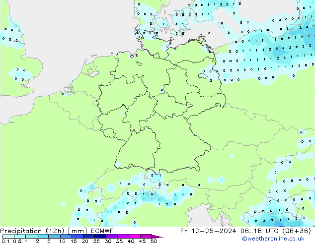 Nied. akkumuliert (12Std) ECMWF Fr 10.05.2024 18 UTC