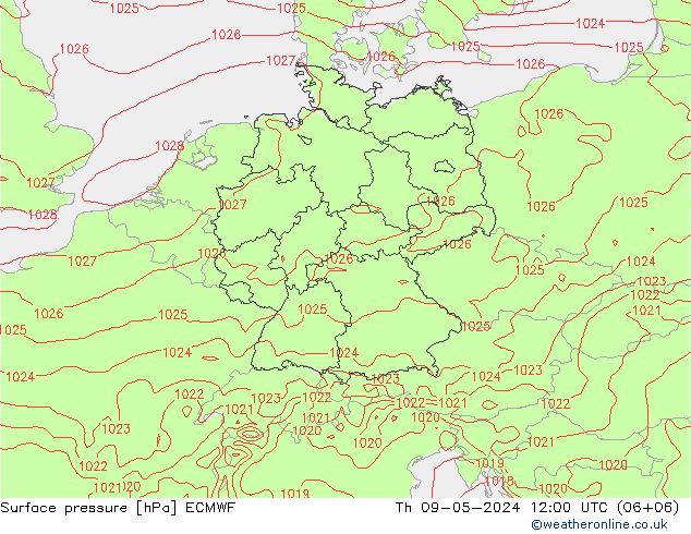 地面气压 ECMWF 星期四 09.05.2024 12 UTC