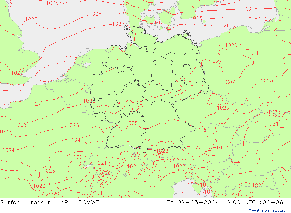 地面气压 ECMWF 星期四 09.05.2024 12 UTC