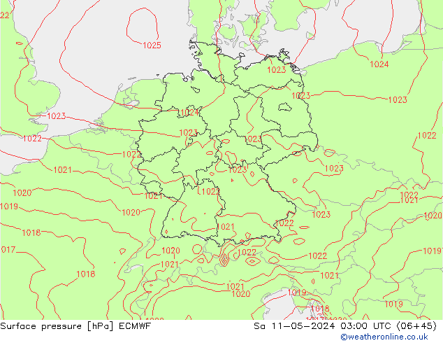 Pressione al suolo ECMWF sab 11.05.2024 03 UTC
