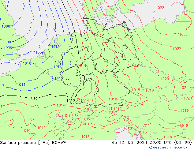 Pressione al suolo ECMWF lun 13.05.2024 00 UTC