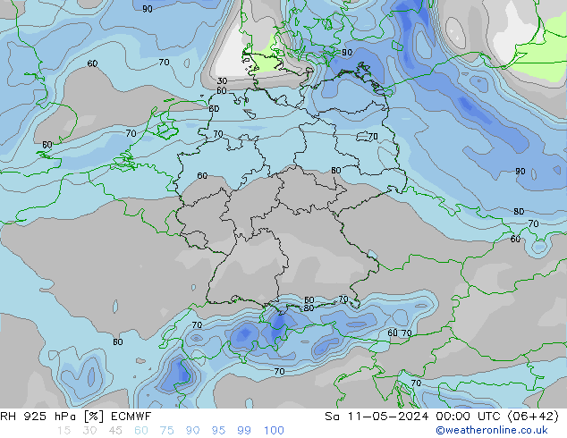 Humidité rel. 925 hPa ECMWF sam 11.05.2024 00 UTC