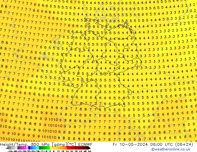 Z500/Rain (+SLP)/Z850 ECMWF Fr 10.05.2024 06 UTC