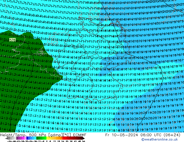 Z500/Rain (+SLP)/Z850 ECMWF vie 10.05.2024 06 UTC