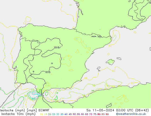Isotachs (mph) ECMWF Sa 11.05.2024 00 UTC