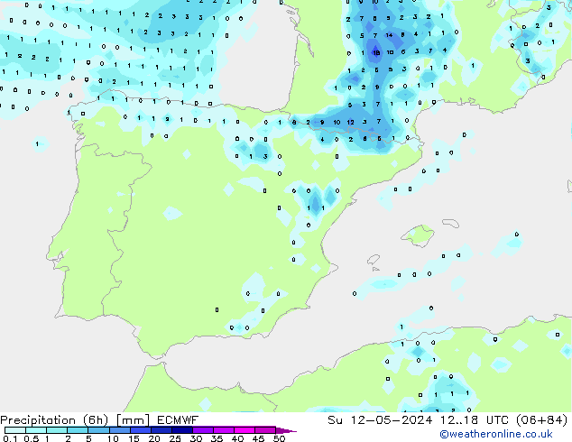 Precipitation (6h) ECMWF Ne 12.05.2024 18 UTC