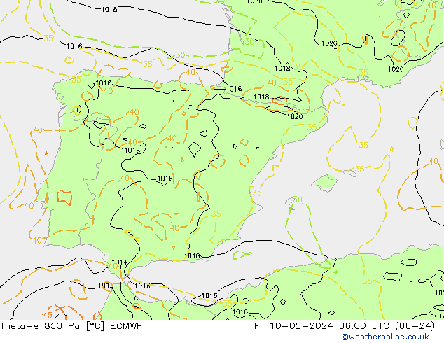 Theta-e 850hPa ECMWF pt. 10.05.2024 06 UTC