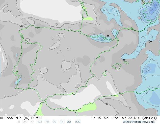 RH 850 hPa ECMWF  10.05.2024 06 UTC
