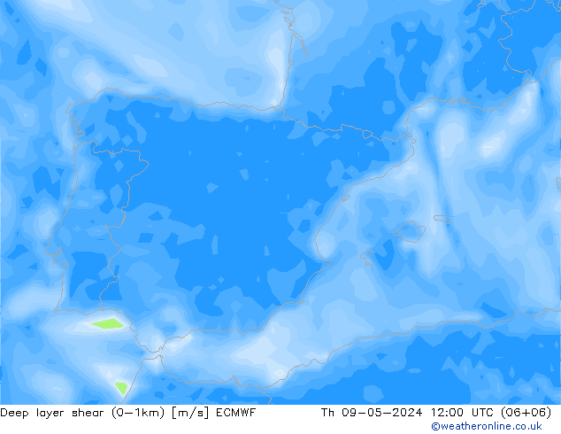 Deep layer shear (0-1km) ECMWF jeu 09.05.2024 12 UTC