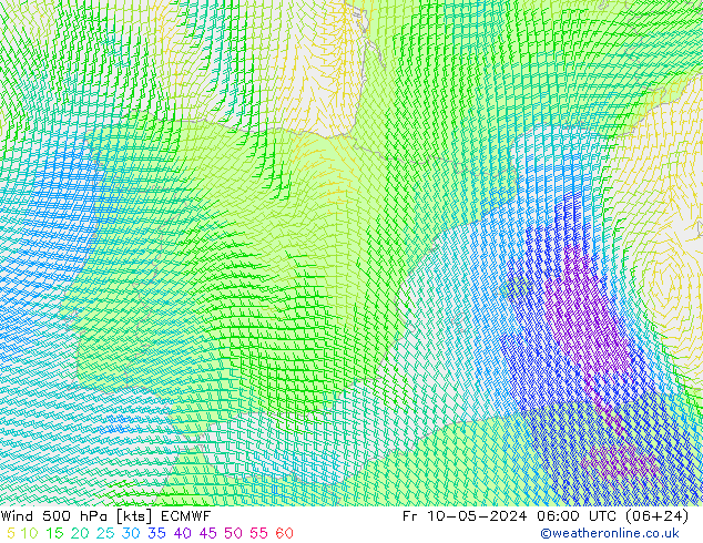 Wind 500 hPa ECMWF Fr 10.05.2024 06 UTC