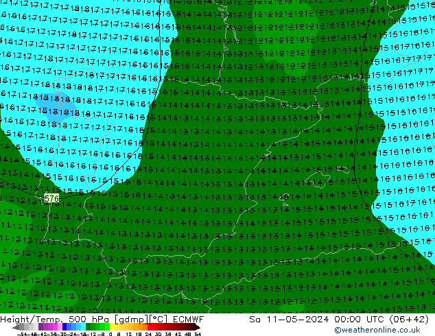 Z500/Rain (+SLP)/Z850 ECMWF  11.05.2024 00 UTC