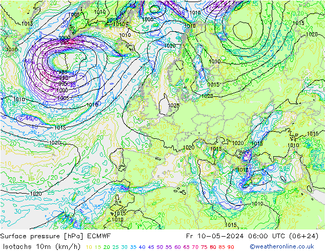 10米等风速线 (kph) ECMWF 星期五 10.05.2024 06 UTC