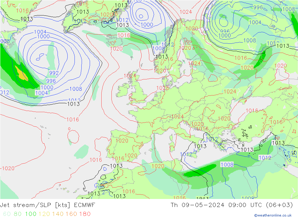 Corriente en chorro ECMWF jue 09.05.2024 09 UTC
