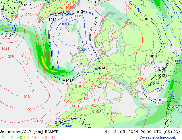 Corrente a getto ECMWF lun 13.05.2024 00 UTC