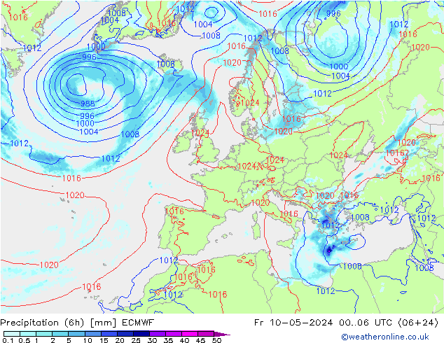 Z500/Rain (+SLP)/Z850 ECMWF vie 10.05.2024 06 UTC