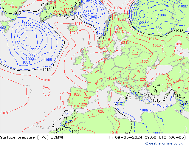 Presión superficial ECMWF jue 09.05.2024 09 UTC