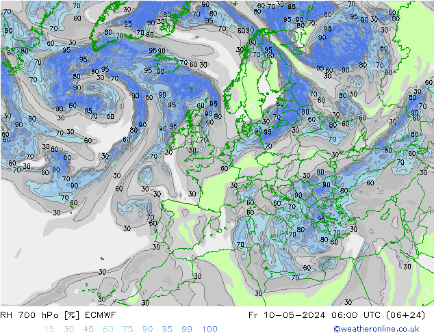 RH 700 гПа ECMWF пт 10.05.2024 06 UTC