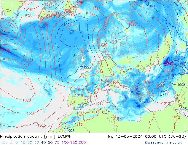 Precipitation accum. ECMWF Seg 13.05.2024 00 UTC