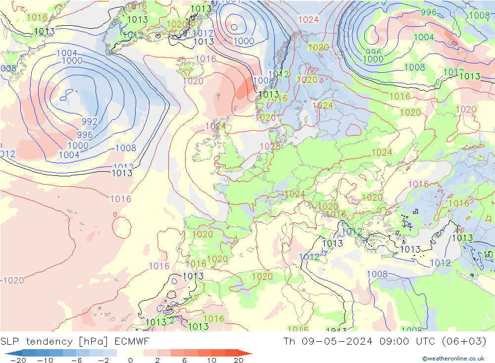 Tendencia de presión ECMWF jue 09.05.2024 09 UTC