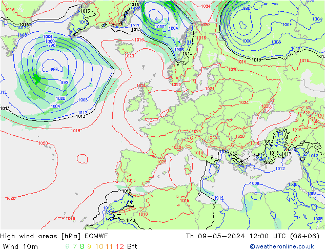 High wind areas ECMWF Qui 09.05.2024 12 UTC